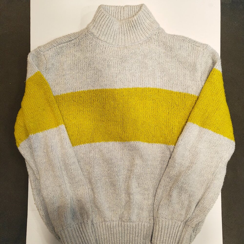 Aerie Oh Snow Soft Mock Neck Sweater Grey Yellow Colorblock Size Small Pullover